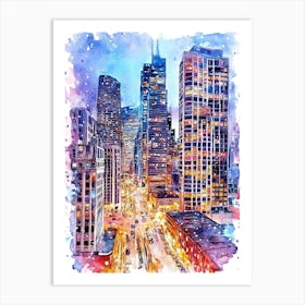 Chicago Skyline Watercolor Painting 1 Art Print