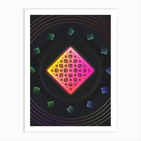 Neon Geometric Glyph in Pink and Yellow Circle Array on Black n.0019 Art Print