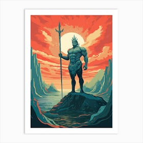  A Retro Poster Of Poseidon Holding A Trident 8 Art Print