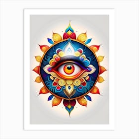 Dharma Wheel, Symbol, Third Eye Tattoo 1 Art Print