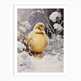 Floral Winter Snow Duckling 4 Art Print