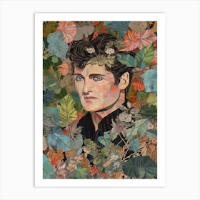 Floral Handpainted Portrait Of Elvis Presley 2 Art Print
