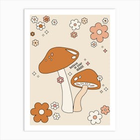 Mushrooms And Flowers Retro 70s Earth Tones Art Print