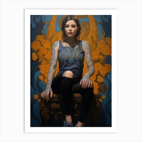 Cyan and Gold Sitter Art Print