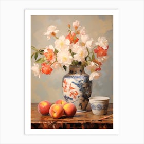 Snapdragon Flower And Peaches Still Life Painting 1 Dreamy Art Print
