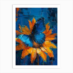 Blue Butterfly On Sunflower 3 Art Print