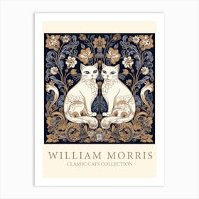 William Morris  Inspired  Classic Cats Blue And Gold Art Print