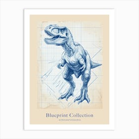 Acrocanthosaurus Dinosaur Blue Print Sketch 2 Poster Art Print