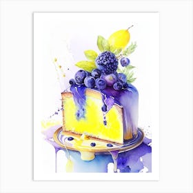 Lemon Pound Cake With Blueberry Sauce Dessert Storybook Watercolour 2 Flower Art Print