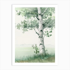 Birch Tree Atmospheric Watercolour Painting 2 Art Print