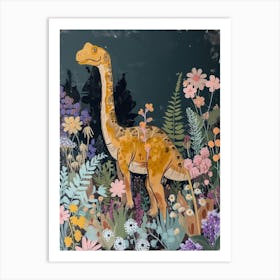 Dinosaur In The Floral Garden 4 Art Print