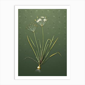 Vintage Allium Straitum Botanical on Lunar Green Pattern Art Print