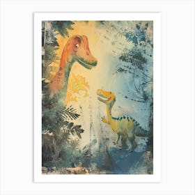 Dinosaur & Baby Dinosaur Storybook Painting 2 Art Print