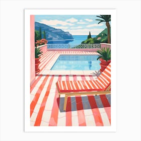 Red And White Striped Pool In Amalfi Coast Italy Art Print