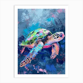Pastel Aqua Sea Turtle Exploring The Ocean 2 Art Print