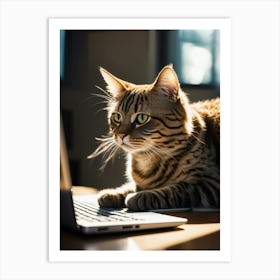 Tabby Cat On Laptop Art Print