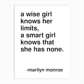 A Wise Girl Statement By Marilyn Monroe In White Art Print