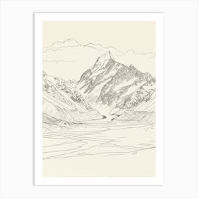 Aoraki Mount Cook New Zealand Line Drawing 2 Art Print