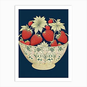 Bowl Of Strawberries, Fruit, William Morris Style Art Print