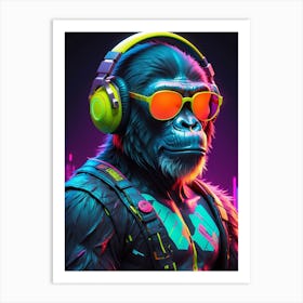 Gorilla In Headphones Art Print