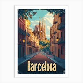 Aihrgdesign A Retro Travel Poster For Barcelona Featuring The F6bca72e D5a7 4720 B276 F77bf763e66b 1 Art Print