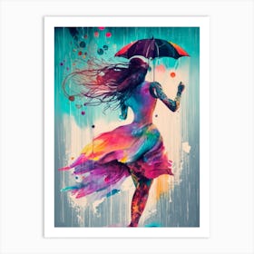 Woman In The Rain Art Print