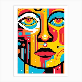 Cyber Geometric Line Illustration Face 4 Art Print