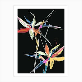 Neon Flowers On Black Bird Of Paradise 2 Art Print