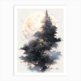 Full Moon and forestry Art Print