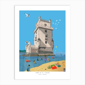 Lisbon Belem Tower Art Print - Whimsical Portuguese Wall Art - Portugal Travel Illustration Art Print