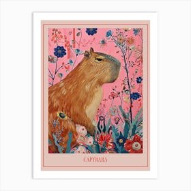 Floral Animal Painting Capybara 1 Poster Art Print