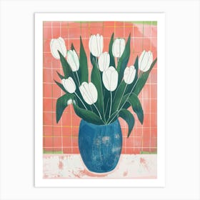 White Tulips In A Blue Vase 4 Art Print