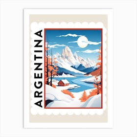 Retro Winter Stamp Poster Patagonia Argentina 2 Art Print