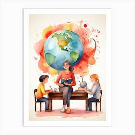 Teacher Teaching Children About The World Art Print