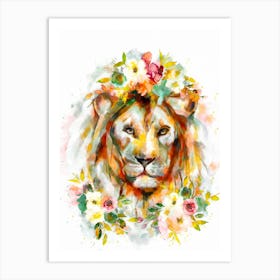 Lion Floral Watercolor Art Print