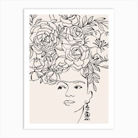 Woman with flowers in her hair inspired by Frida Art Print