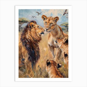 African Lion Interaction With Other Wildlife Acrylic Painting 2 Art Print