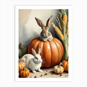 Painting Of A Cute Bunny With A Pumpkins (59) Art Print