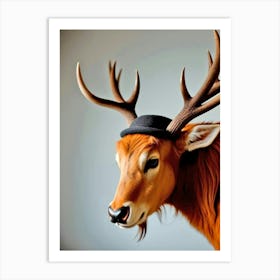 Deer Head With Hat Art Print