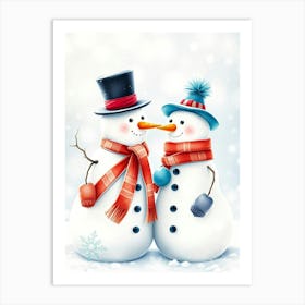 Snowman Couple Kissing Art Print