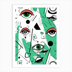 Abstract Aqua Face Line Illustration 2 Art Print