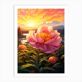 Peony With Sunset In South Western Style (1) Art Print