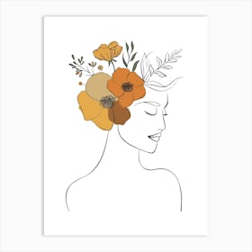 Woman Portrait Monoline Minimalist Hand Drawing Boho Illustration (14) Art Print