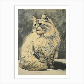 Himalayan Cat Relief Illustration 3 Art Print