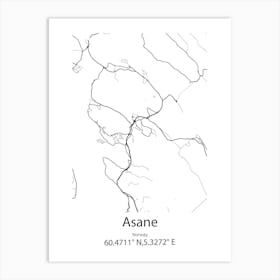 Asane,Norway Minimalist Map Art Print