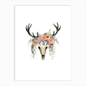 Deer Skull With Flowers Art Print