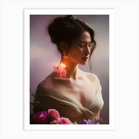 Chinese Woman With Flowers 1 Art Print