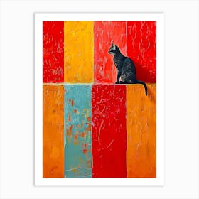 Black Cat on colorful wall Art Print