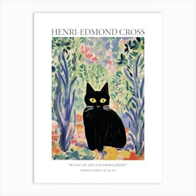 Henri Edmond Cross Style Cat In A Flower Garden 1 Poster Art Print