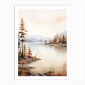 Lake In The Woods In Autumn, Painting 51 Art Print